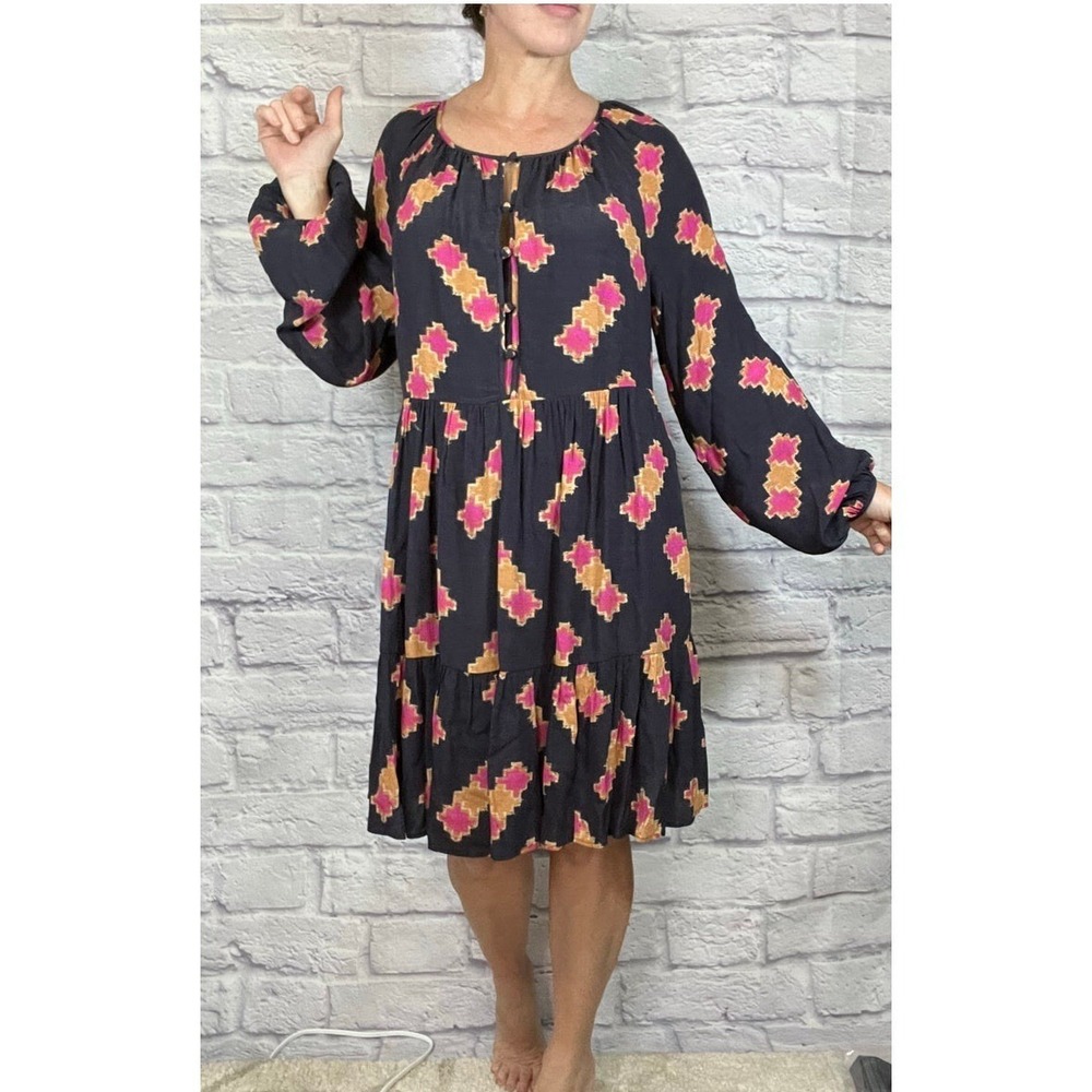 Anthropologie Small Midi Dress Long Sleeve Aztec Boho Geometric Buttons